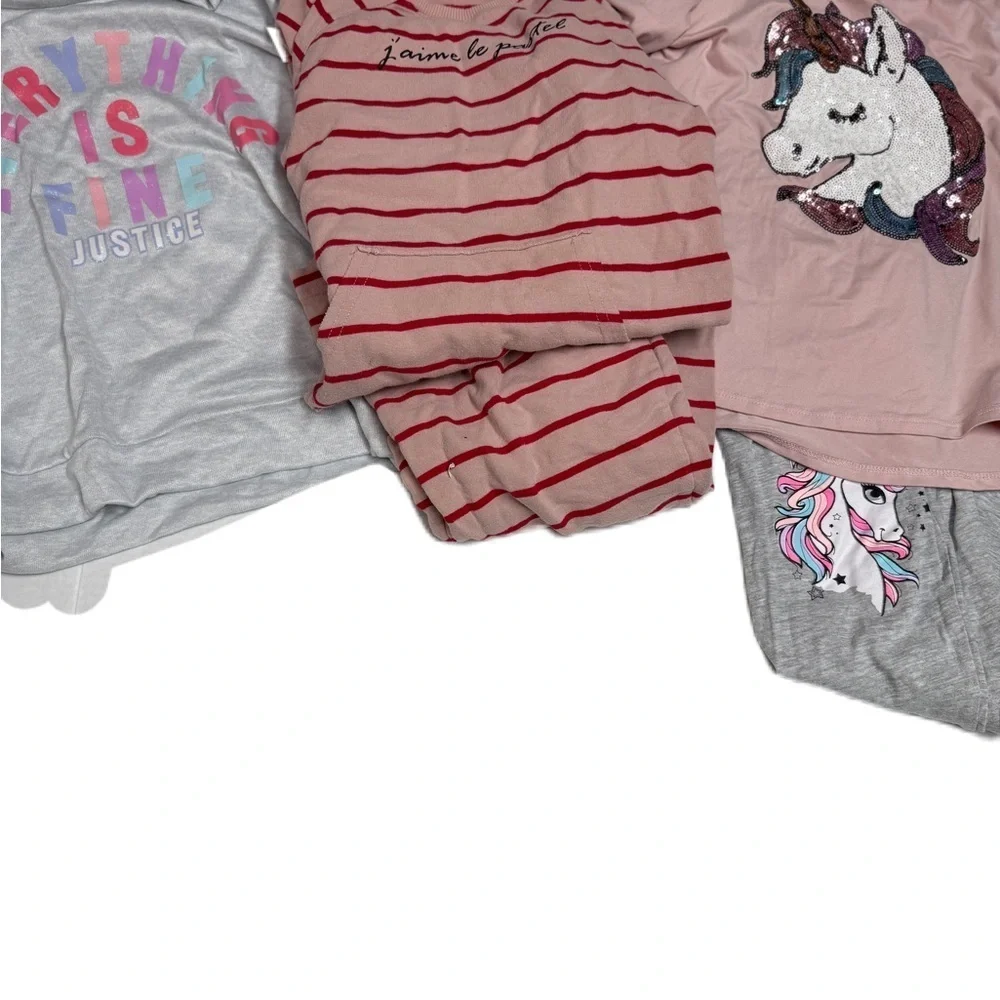 Girls Red Pink Striped Unicorn Sequin Pajama Justic Set of 3
